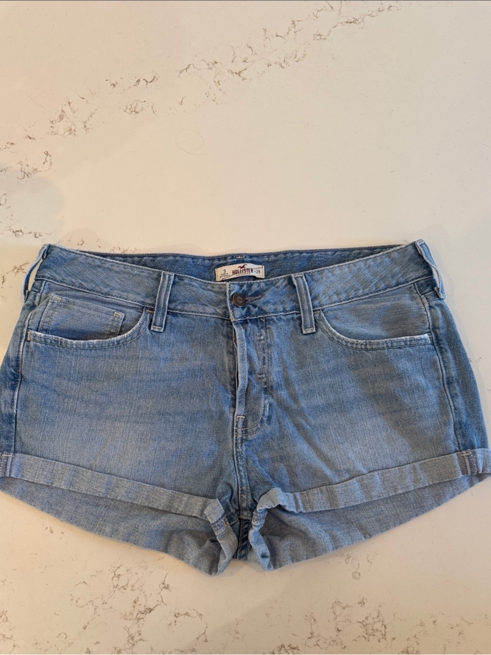 Hollister Light Blue Denim Cuffed Jean Shorts